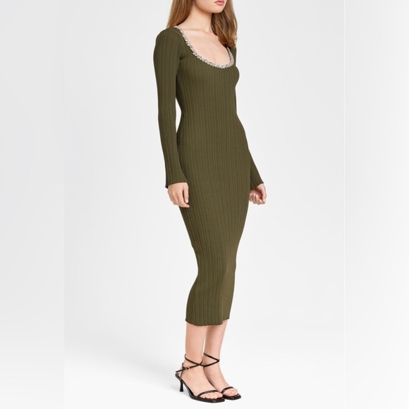 WAYF Cinthia Jewel Neck Long Sleeve Rib Midi Dress sz Large - Picture 3 of 13